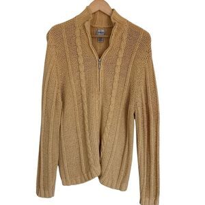 Chicos Zipper Front Chunky Cable Knit Cardigan Womens Size XL Yellow Coastal‎